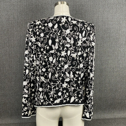 Drapers and Damons Womens 10P Floral Embroidered Sequin Jacket Linen VTG