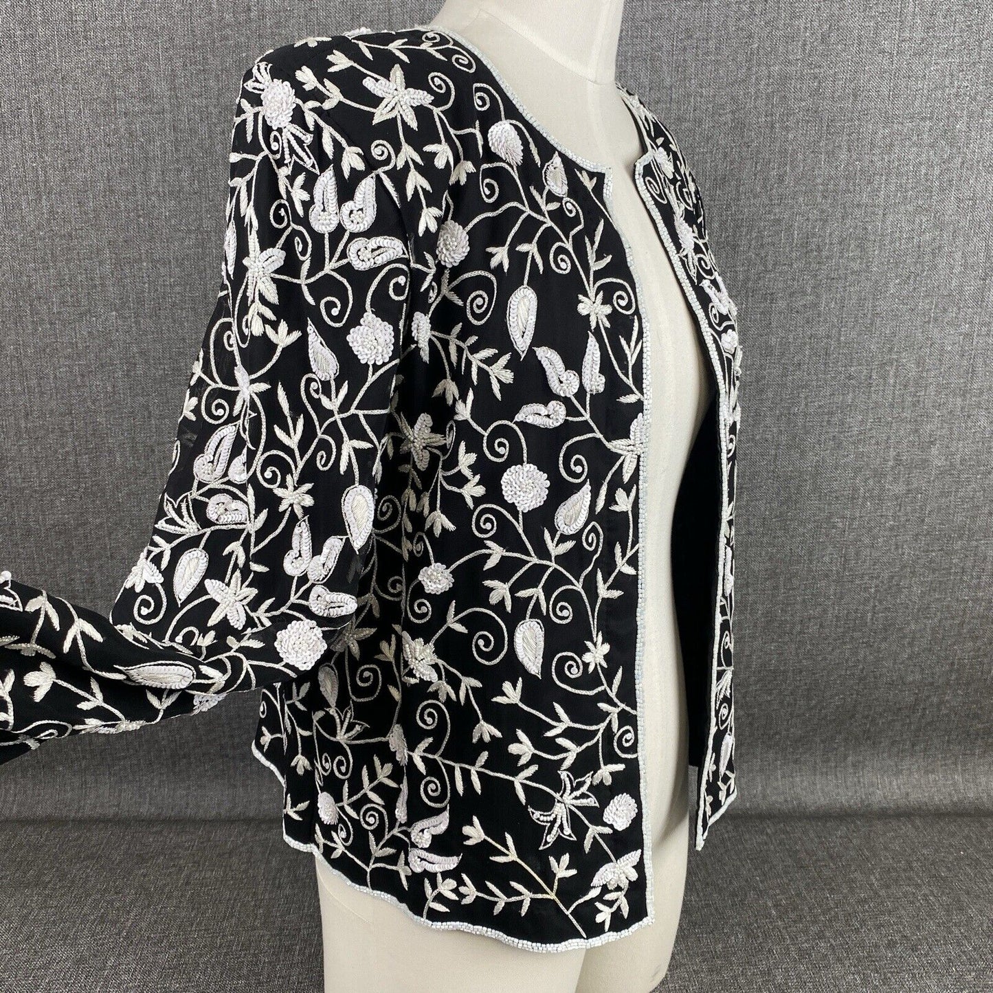 Drapers and Damons Womens 10P Floral Embroidered Sequin Jacket Linen VTG