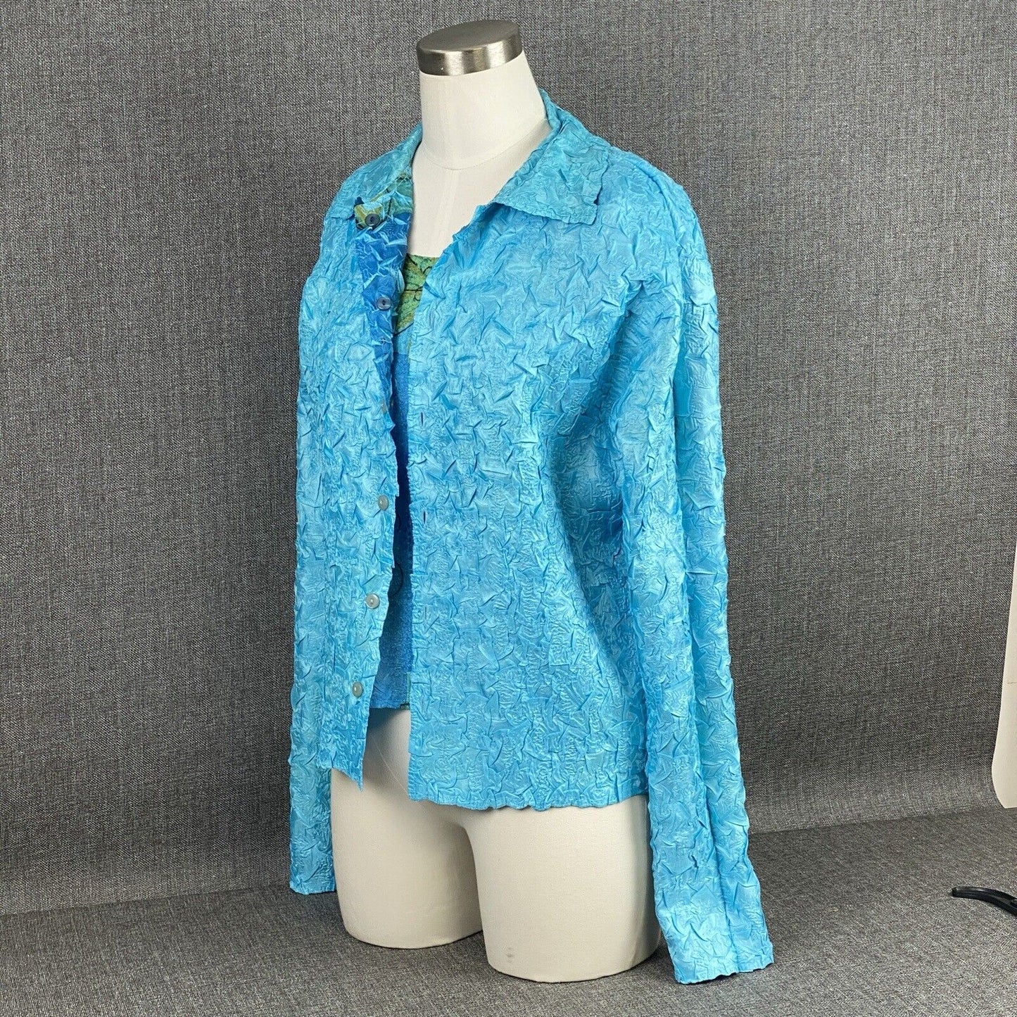 Tania Nardi Reversible Textured Two Piece Top and Open Front Jacket Blue L