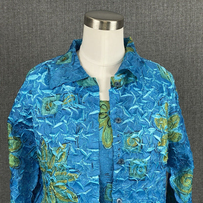 Tania Nardi Reversible Textured Two Piece Top and Open Front Jacket Blue L