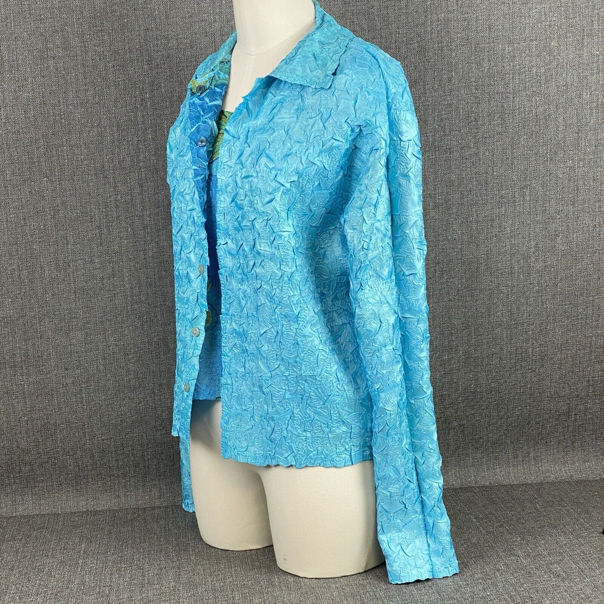 Tania Nardi Reversible Textured Two Piece Top and Open Front Jacket Blue L