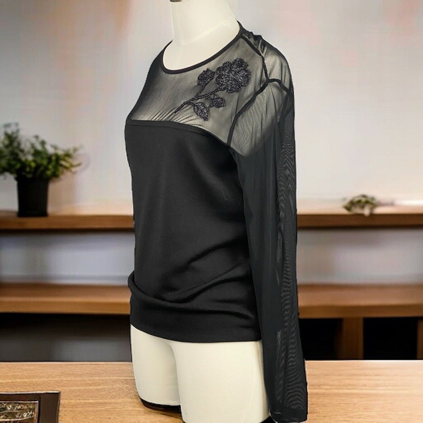 Michael Simon Black Top Sheer Top Size Medium Spun Silk