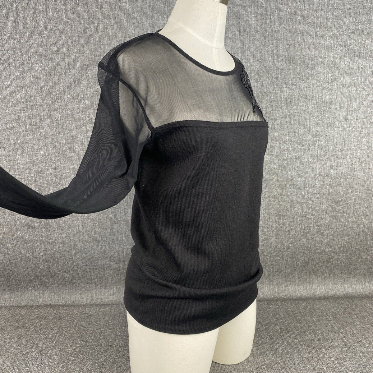 Michael Simon Black Top Sheer Top Size Medium Spun Silk