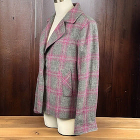 Talbots Classic Shetland Blazer Rustling Plaid Purple Gray Women Size 8