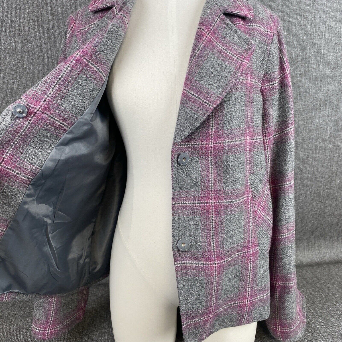 Talbots Classic Shetland Blazer Rustling Plaid Purple Gray Women Size 8