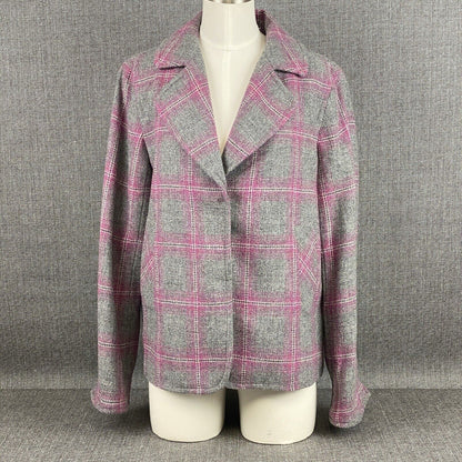 Talbots Classic Shetland Blazer Rustling Plaid Purple Gray Women Size 8