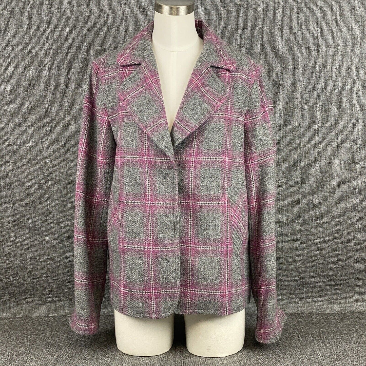 Talbots Classic Shetland Blazer Rustling Plaid Purple Gray Women Size 8