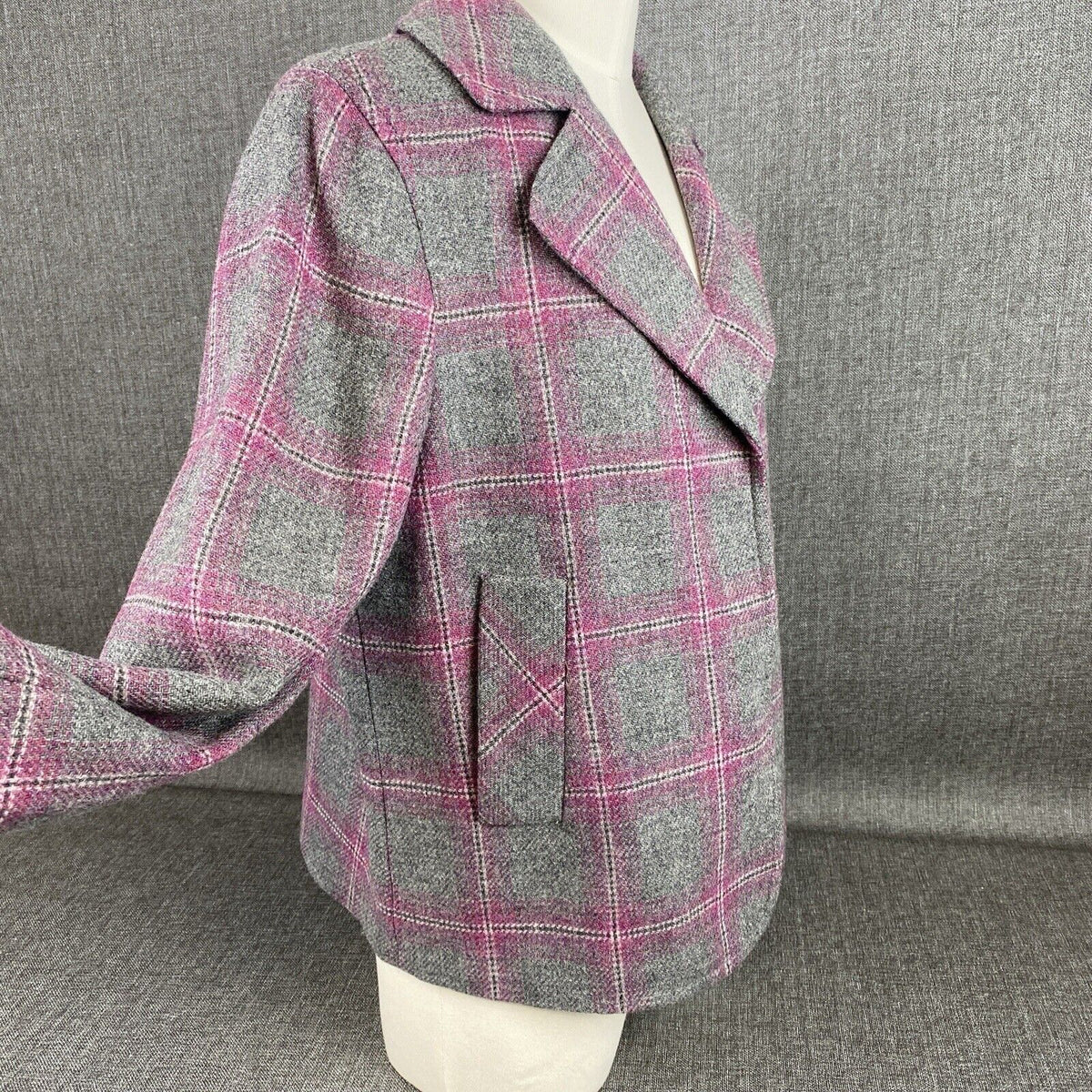 Talbots Classic Shetland Blazer Rustling Plaid Purple Gray Women Size 8