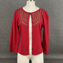 WD.NY Red w/ Embellishments Long Sleeve Cardigan Silk Sweater Size L