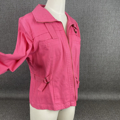 Ruby Rd Grey Summer White Jacket Size 12 Pink Cotton Spandex