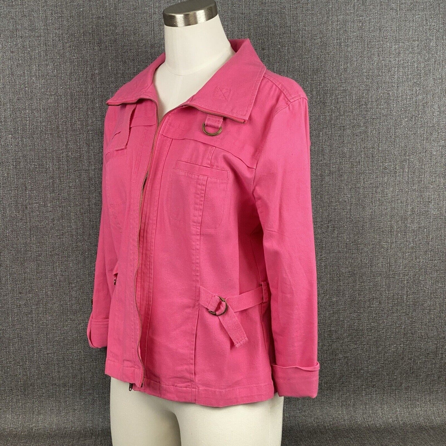 Ruby Rd Grey Summer White Jacket Size 12 Pink Cotton Spandex