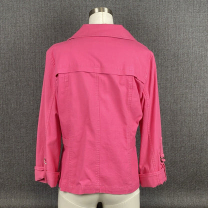 Ruby Rd Grey Summer White Jacket Size 12 Pink Cotton Spandex