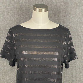 Talbots Black Short Sleeve Top Sheer Stripes Size L