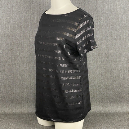 Talbots Black Short Sleeve Top Sheer Stripes Size L