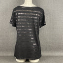 Talbots Black Short Sleeve Top Sheer Stripes Size L