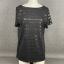 Talbots Black Short Sleeve Top Sheer Stripes Size L