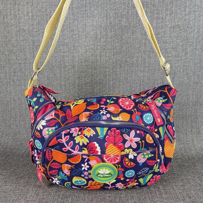 Lily Bloom Kathryn Garden State Cat & Floral Pocketed Hobo Bag Top Handled Purse