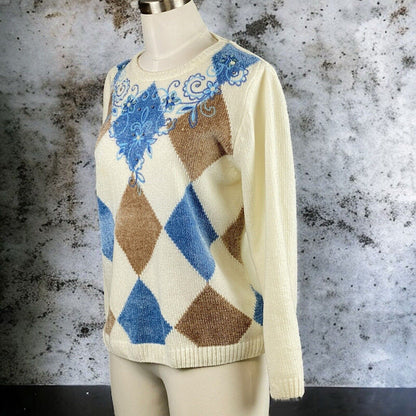 Vintage Alfred Dunner Womens Blue Geometric Sweater PS