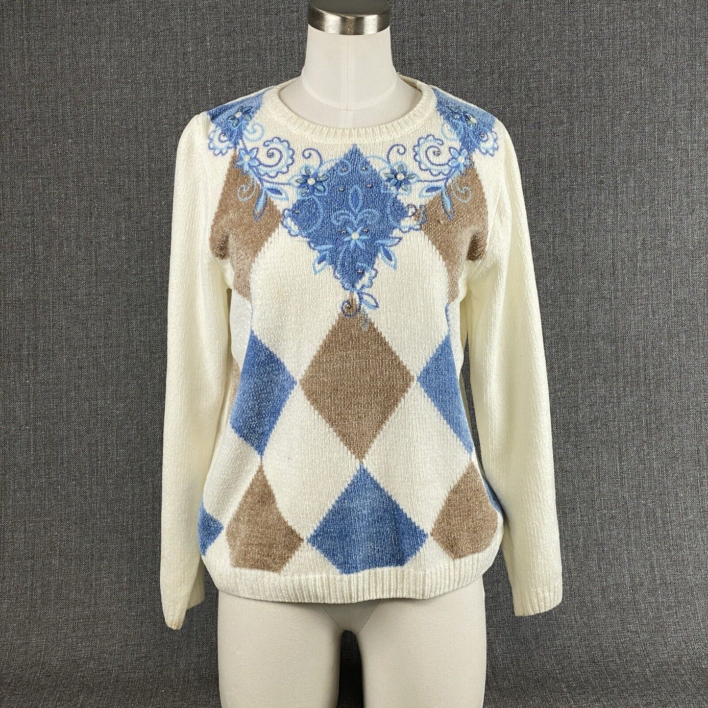 Vintage Alfred Dunner Womens Blue Geometric Sweater PS