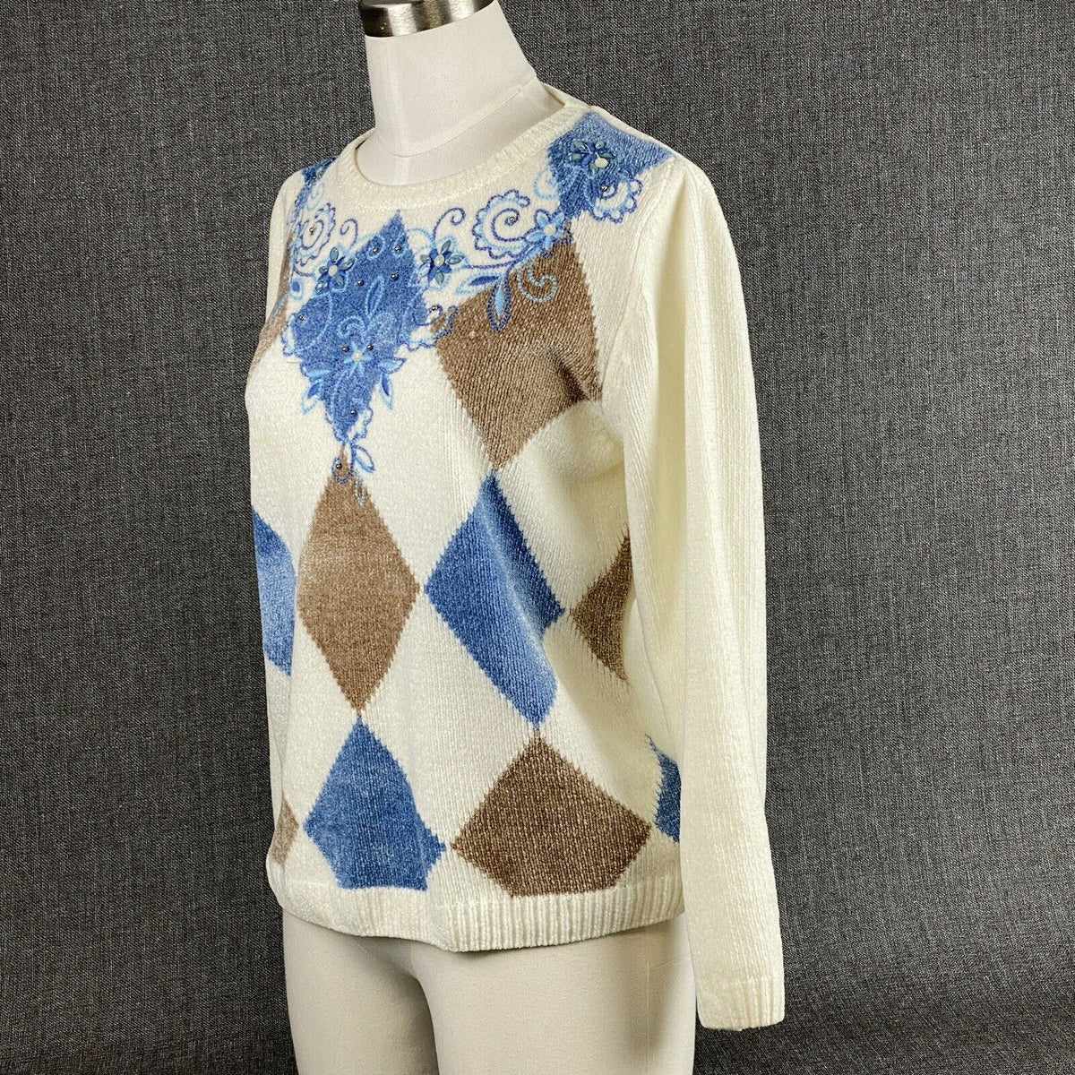 Vintage Alfred Dunner Womens Blue Geometric Sweater PS