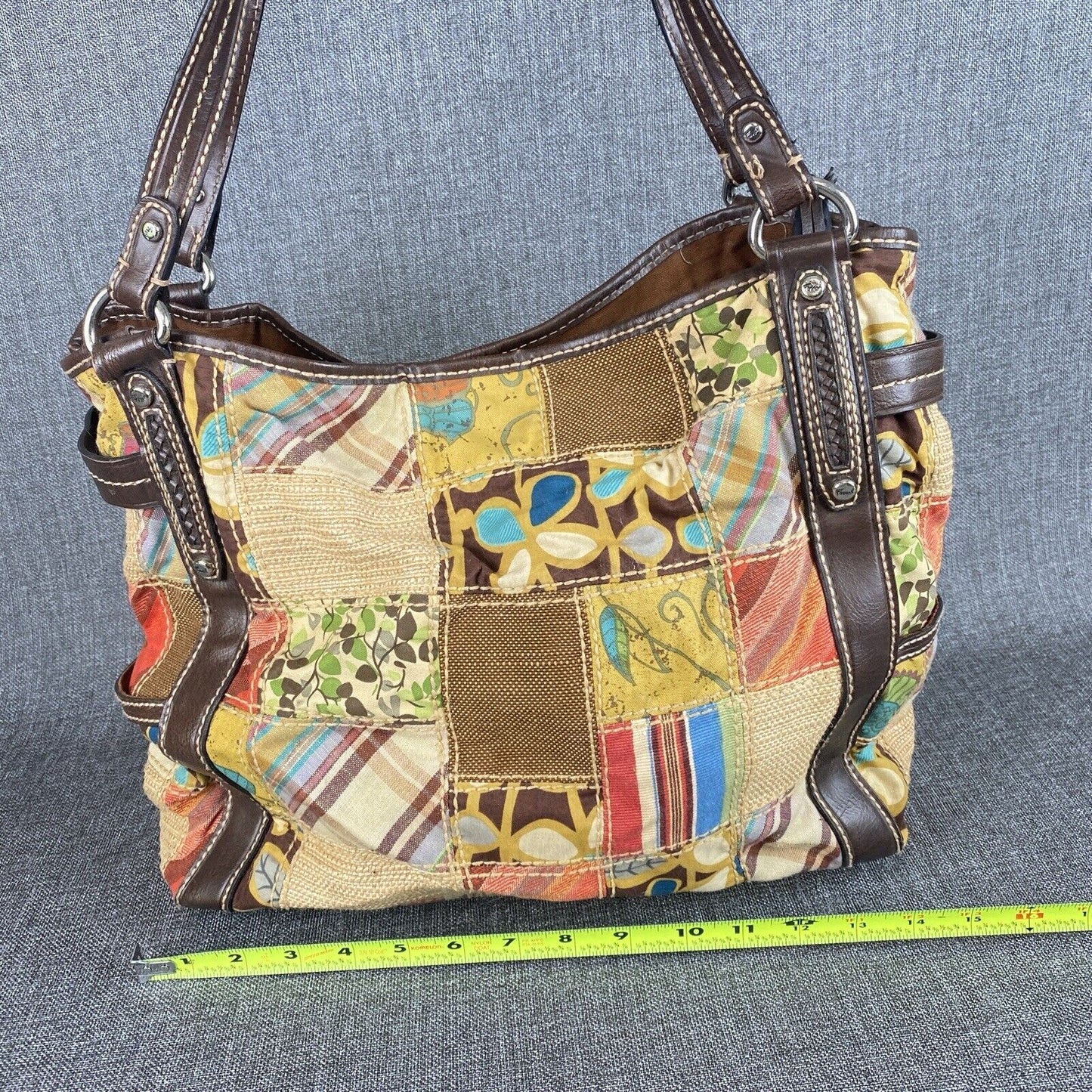 Fossil Handbag Purse Patchwork Tote Leather Handle