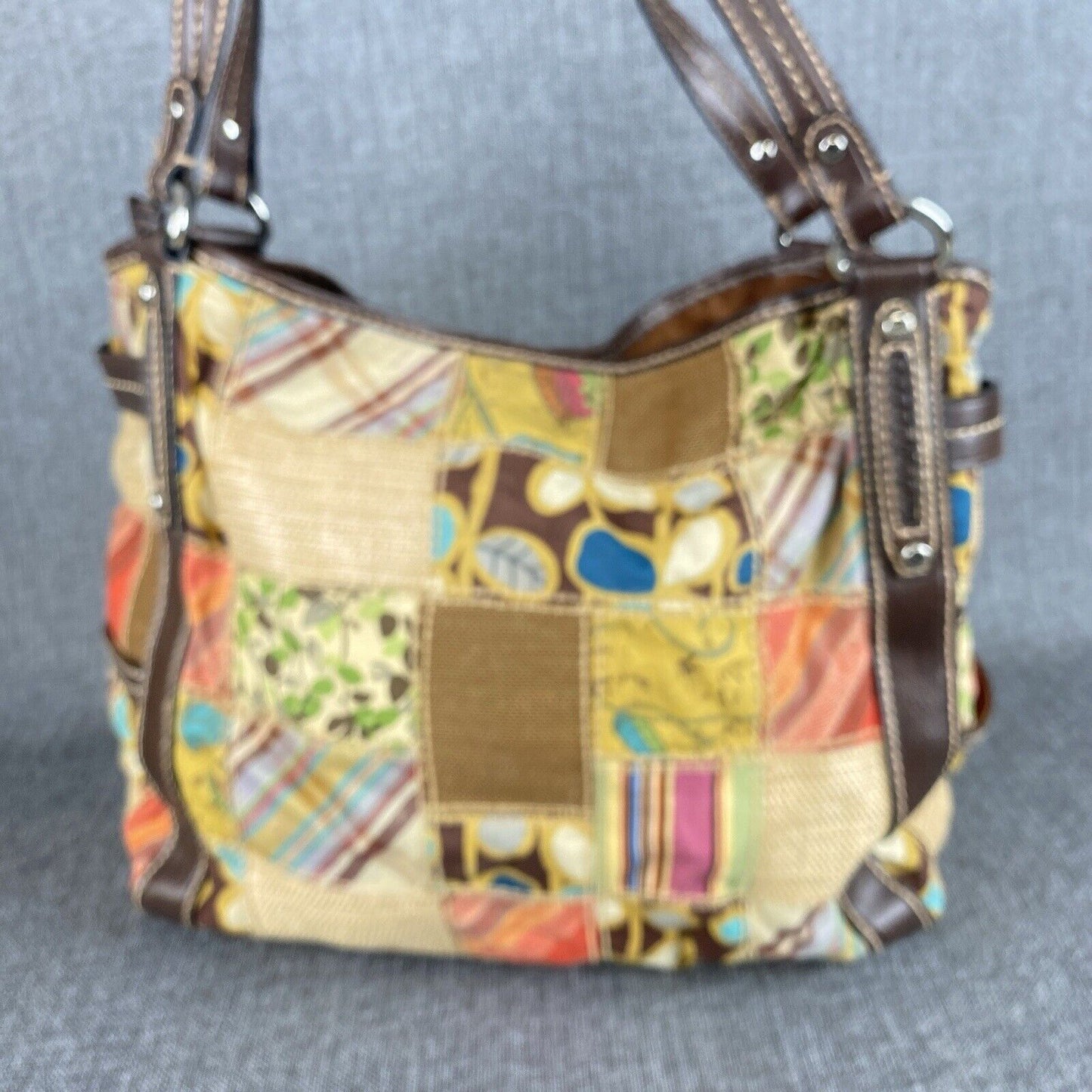 Fossil Handbag Purse Patchwork Tote Leather Handle