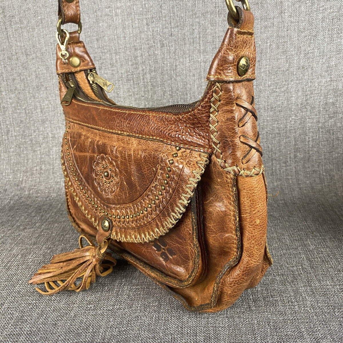 Vintage Patricia Nash Italian Tan Leather Shoulder Bag