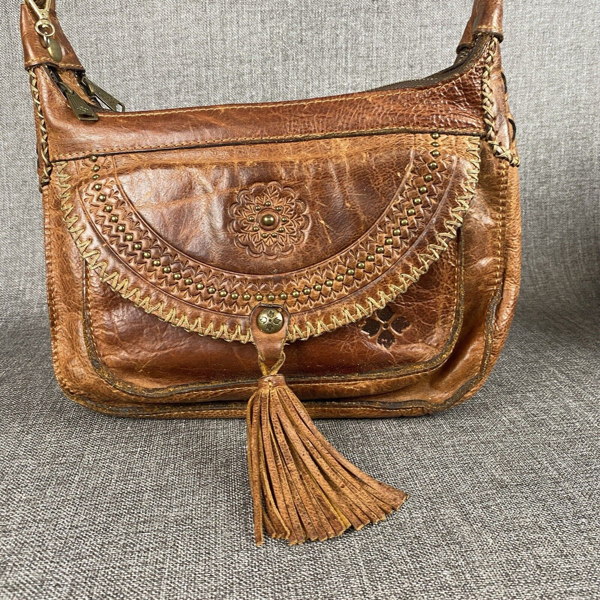 Vintage Patricia Nash Italian Tan Leather Shoulder Bag