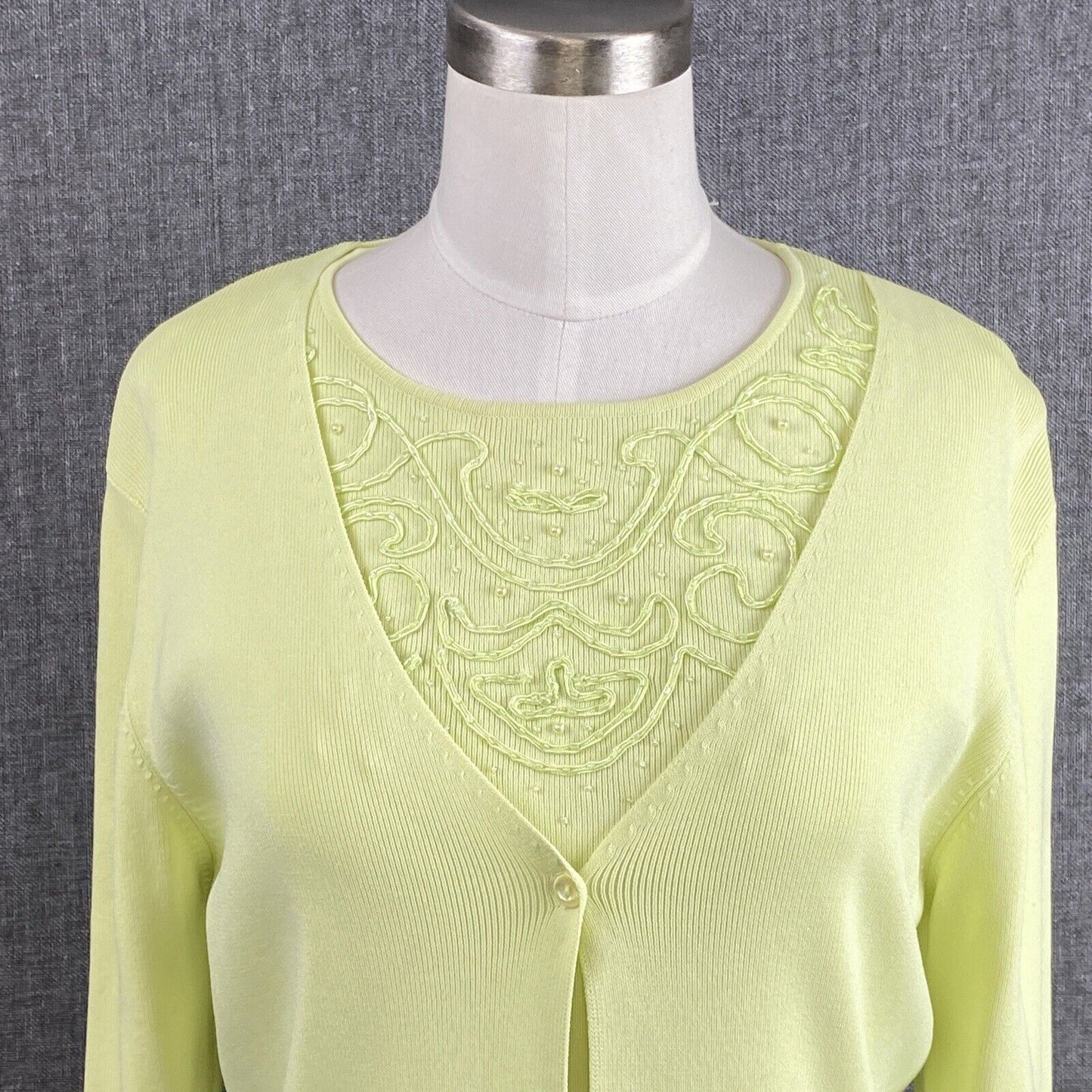 VENINI One Clasp Green Cardigan and Shirt Set Sweater Petite L