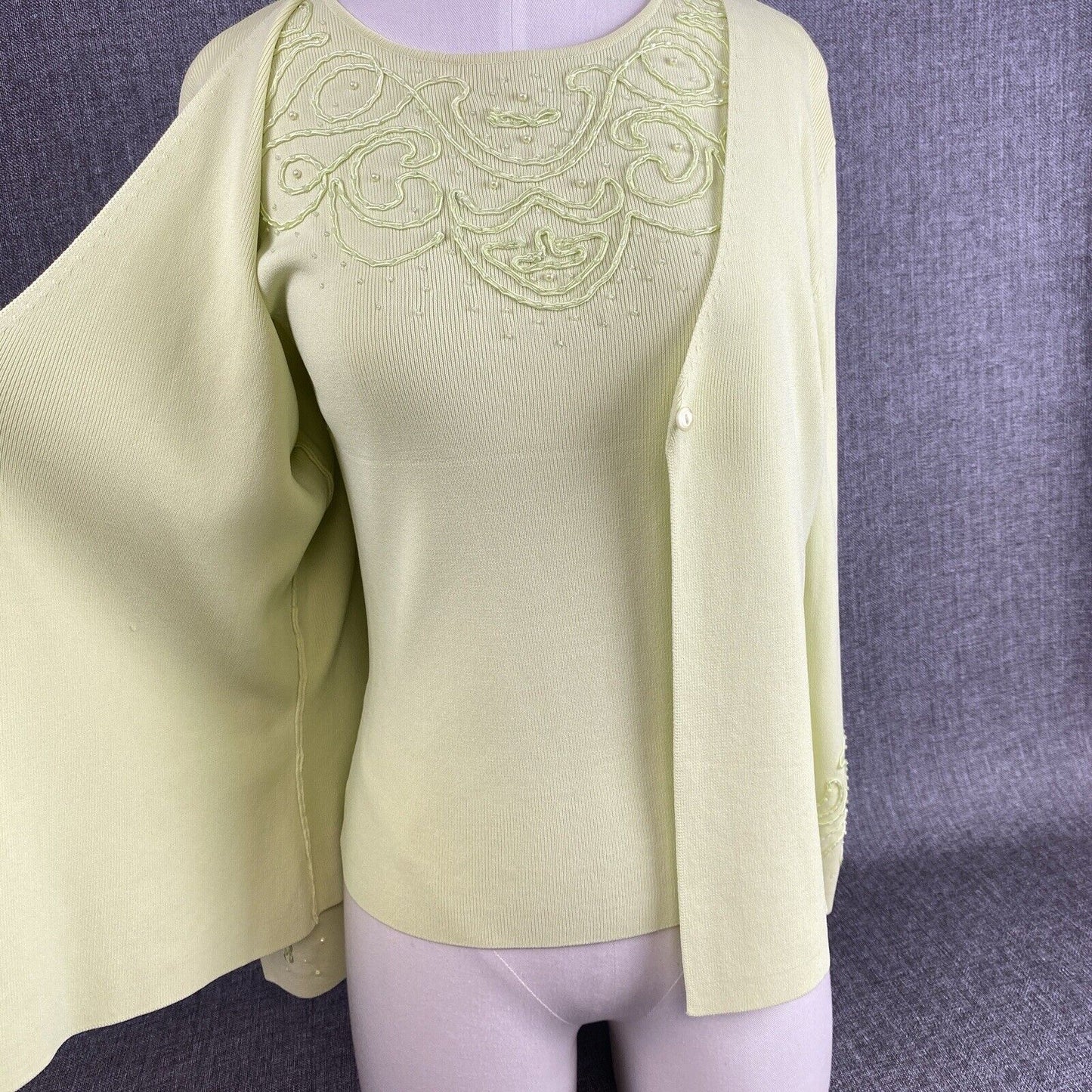 VENINI One Clasp Green Cardigan and Shirt Set Sweater Petite L