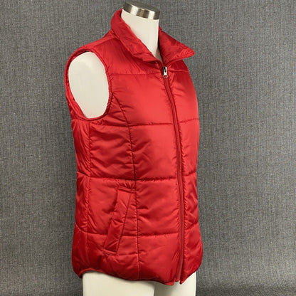 New Directions Women's Quilted Puffer Vest, Red Full Zip Size M