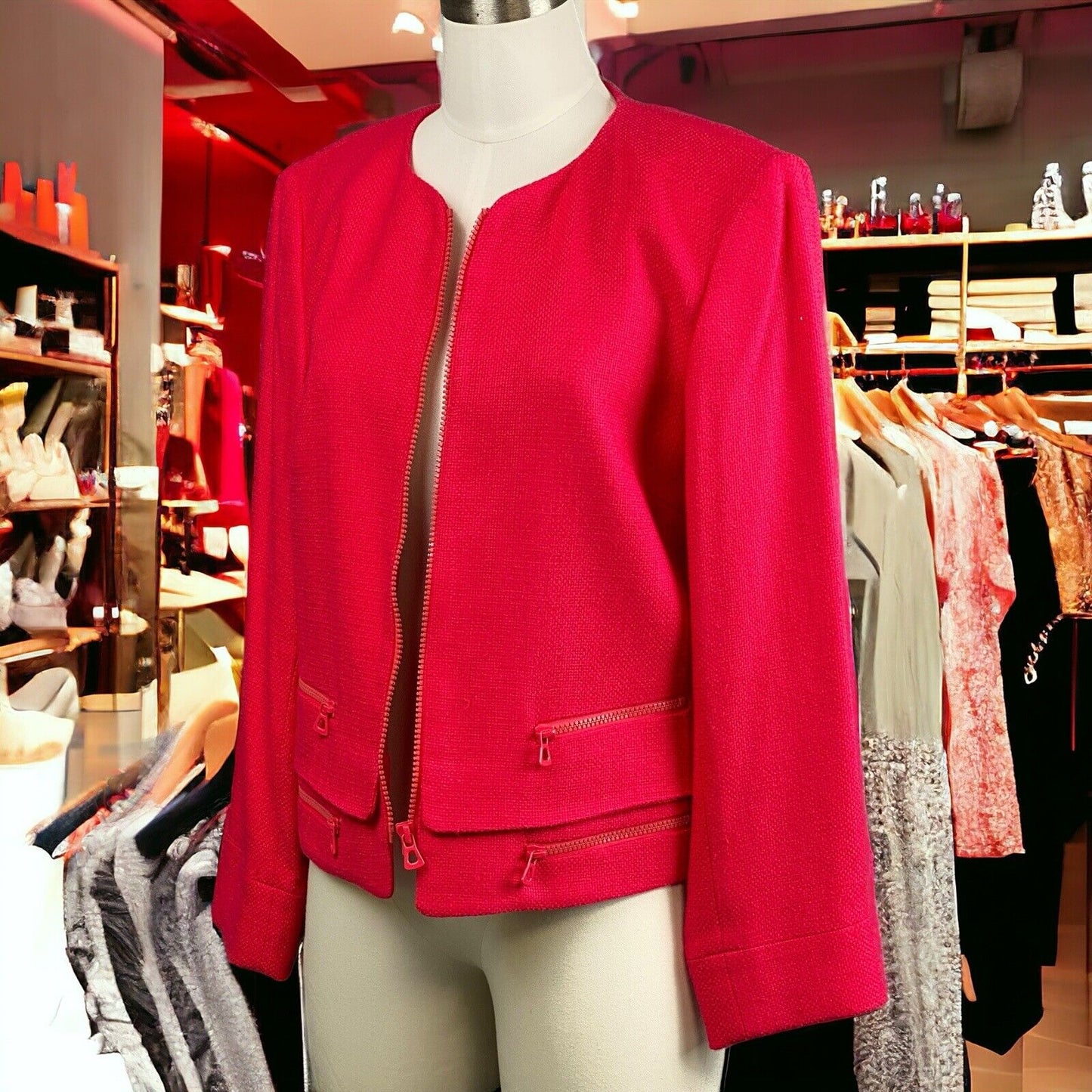 Carlisle Women's Full Zip SILK Blazer Jacket Reddish Size 10