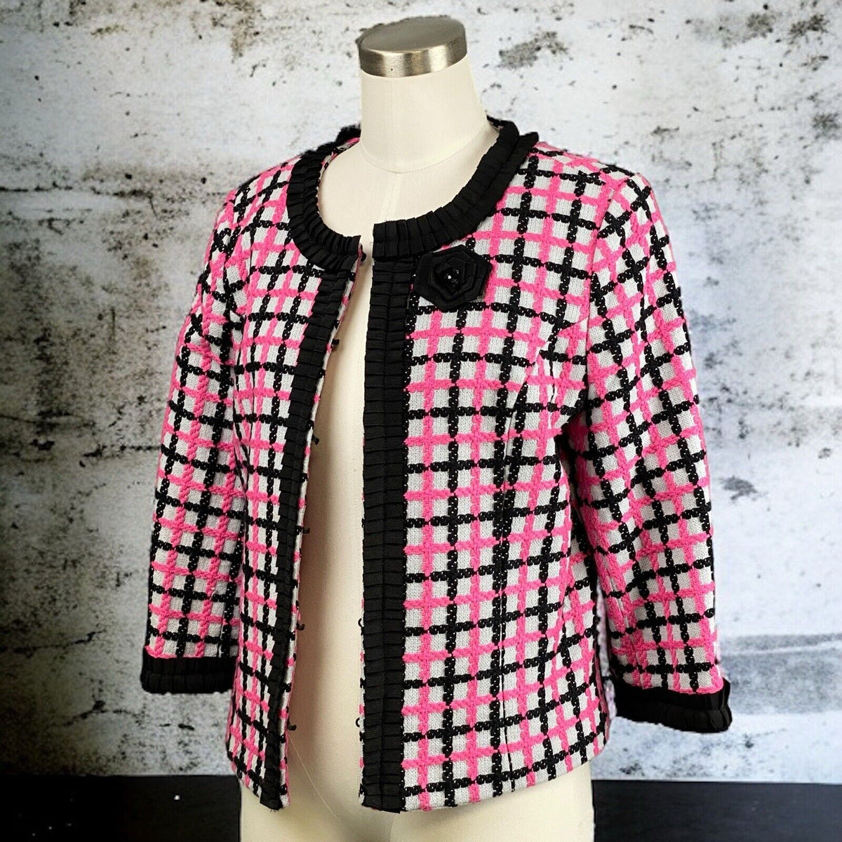 Scott Taylor Petite Women's Pink , Black Tweed Blazer Cotton/Acrylic Size PL