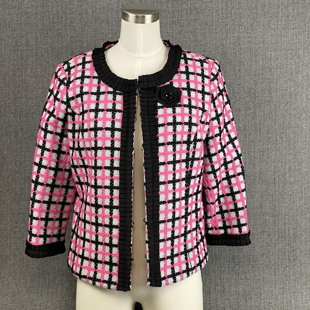 Scott Taylor Petite Women's Pink , Black Tweed Blazer Cotton/Acrylic Size PL