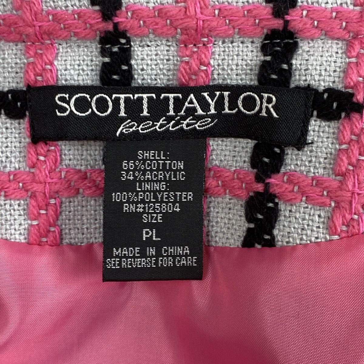 Scott Taylor Petite Women's Pink , Black Tweed Blazer Cotton/Acrylic Size PL