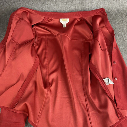 Talbots Petite Stretch Button Down Long Sleeve Red Blouse Size M Spandex