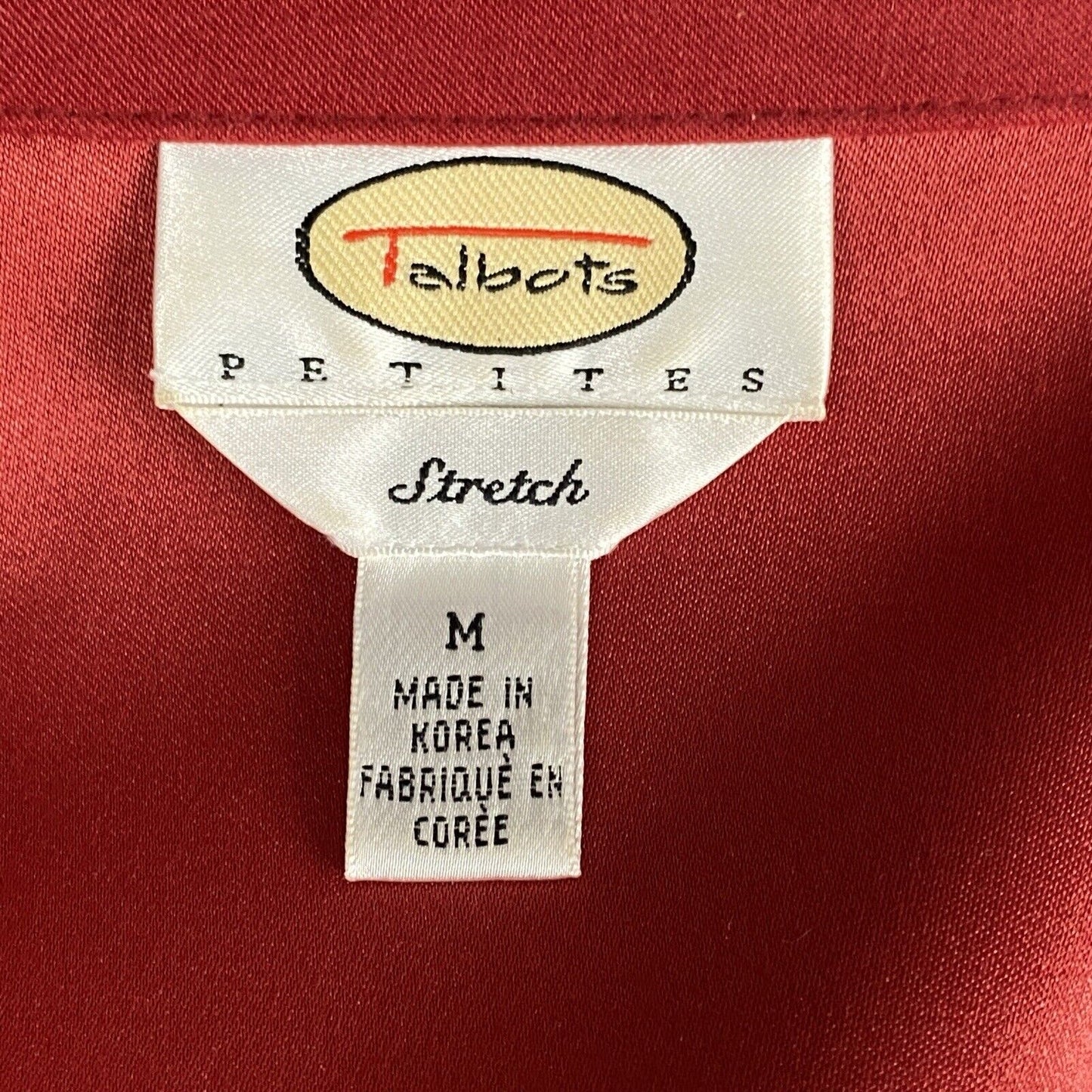 Talbots Petite Stretch Button Down Long Sleeve Red Blouse Size M Spandex