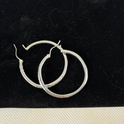 1.5" Silver Color Hoop Earrings with Small Rhinestones