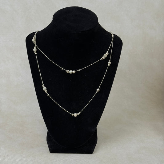 59" Silver Color Necklace with Silver Color Beads