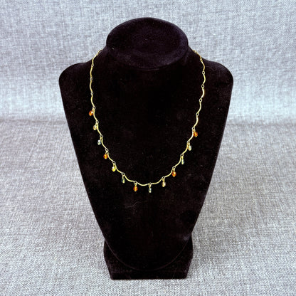 Necklace Gold Color with Colorful Teardrop accents 16"
