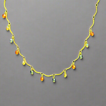 Necklace Gold Color with Colorful Teardrop accents 16"