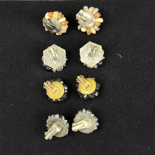 Lot of 4 Vintage Clip On Cluster Earrings