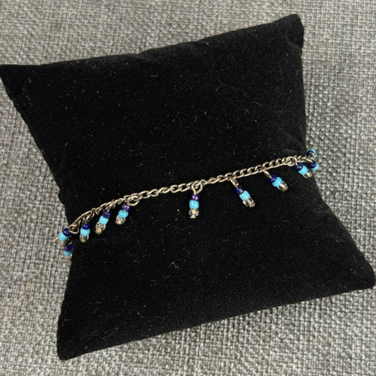 Silver Color and Blue Anklet 10"