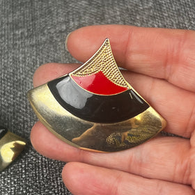 Vintage Metal 90s Earrings Red Black and Gold