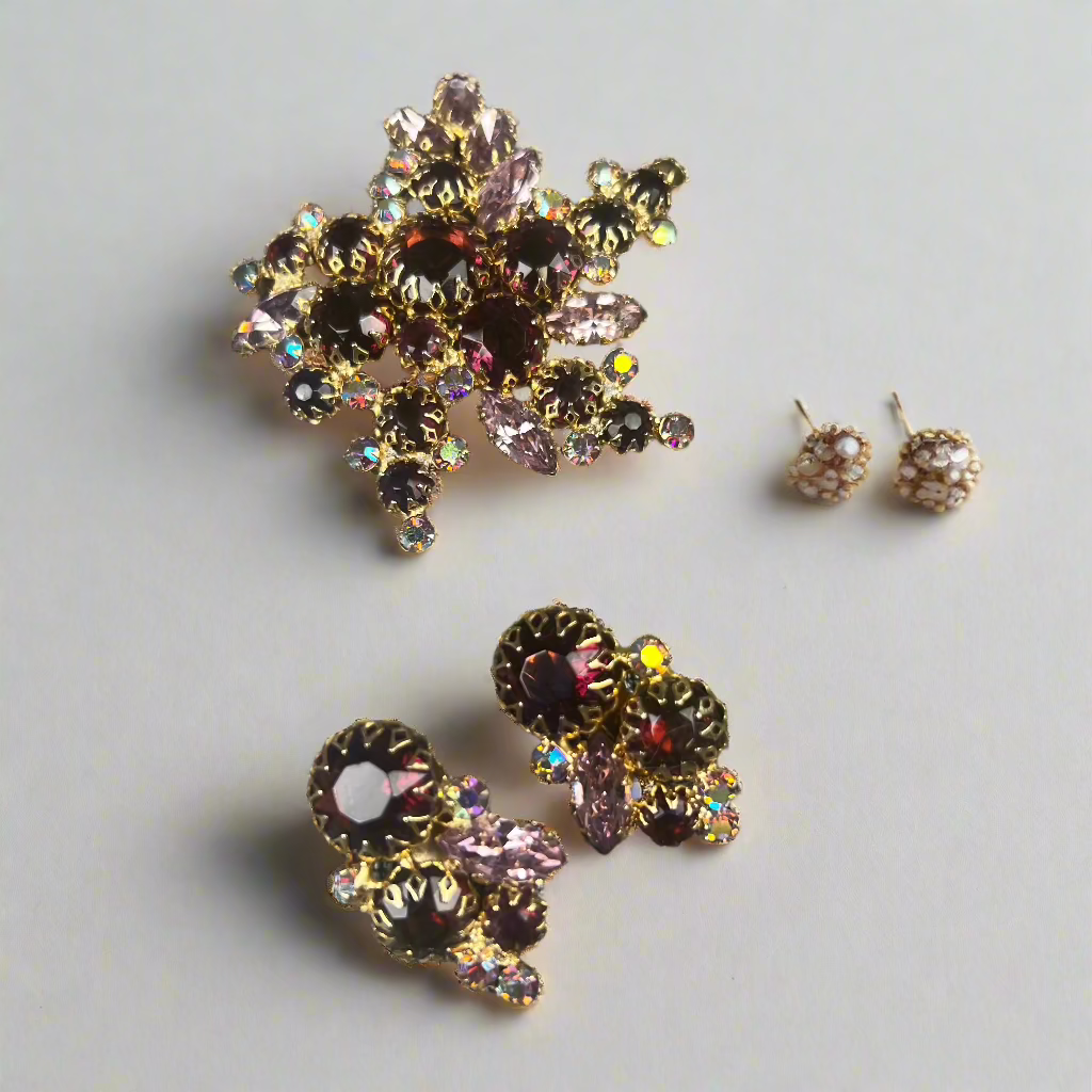 Vintage Brooch and Earring Unmarked Set