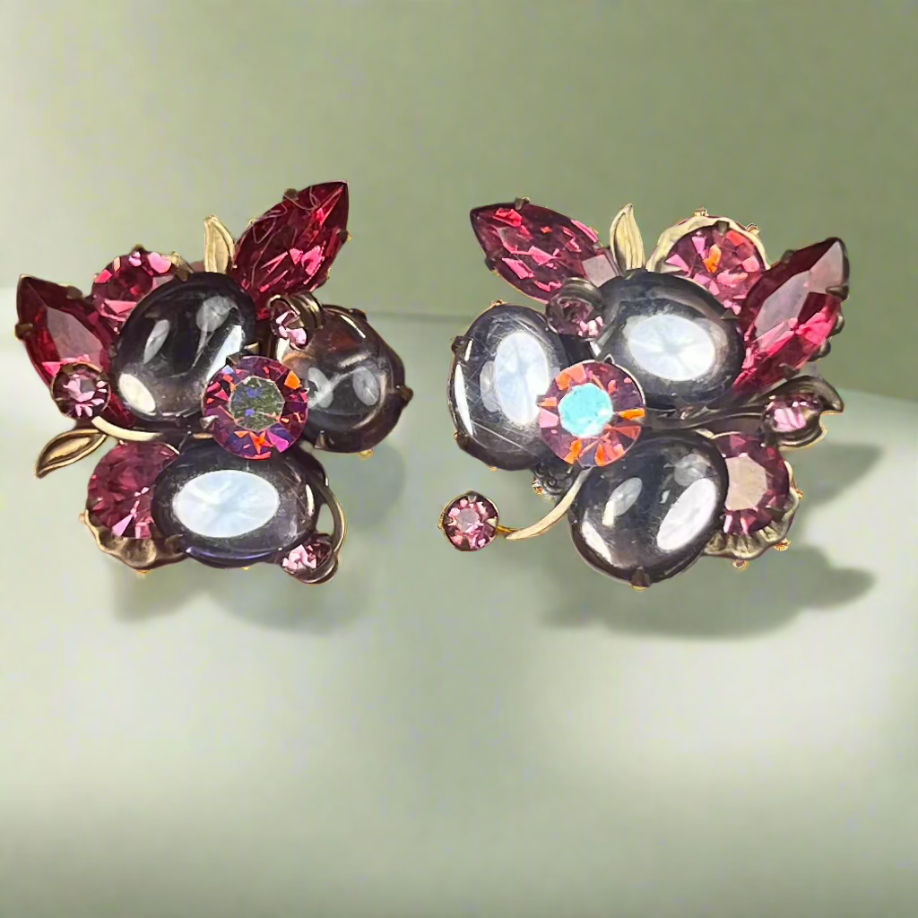 Vintage Clip on Earrings Pink Color