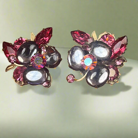 Vintage Clip on Earrings Pink Color