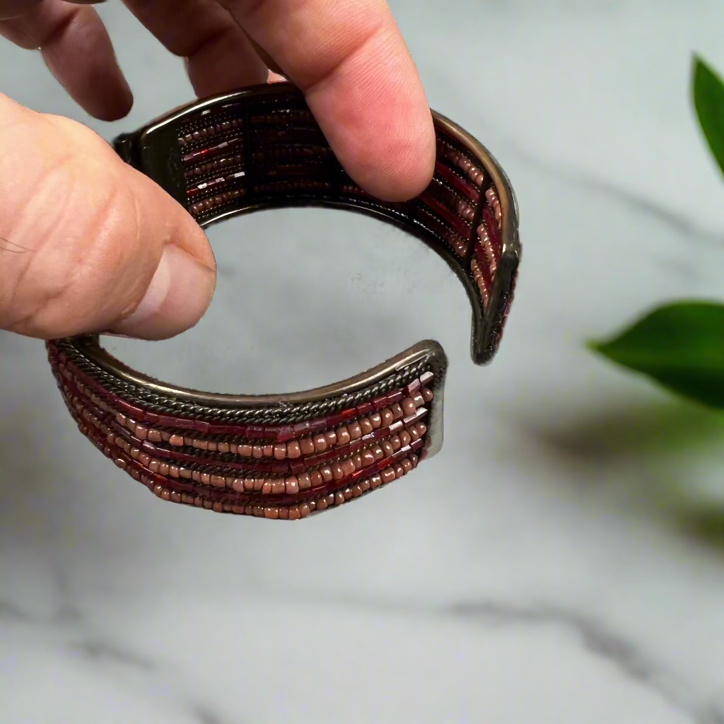 Vintage Cuff Bead Bracelet with Spring Opening