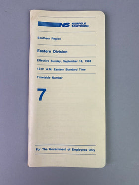 Norfolk Southern NS Eastern Division Southern Region Timetable #7,September 1988