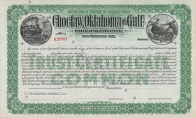 Choctaw, Oklahoma and Gulf  Railroad Company Green Stock Certificate